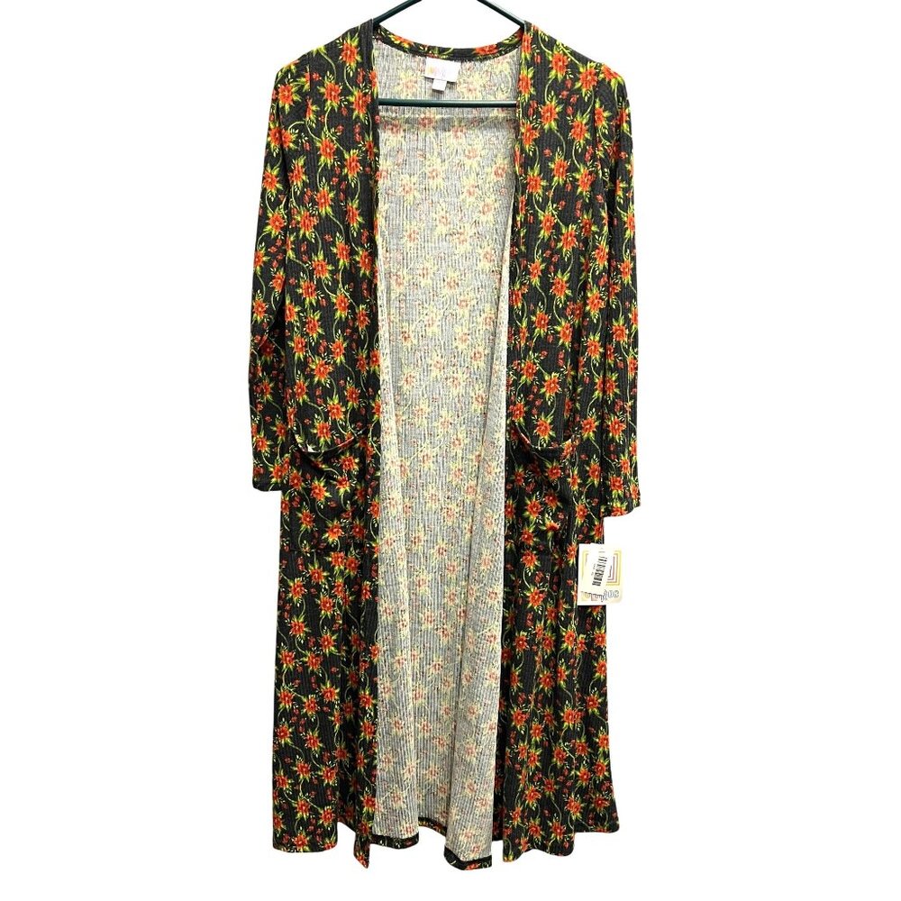 Lularoe Floral Print Open-Front Cardigan With 3/4 Sleeves Size XS